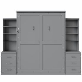 Full Size Murphy Bed with Storage Shelves and Drawers