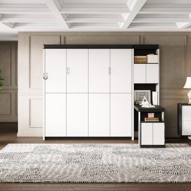 Queen Size Murphy Bed with Desk and Storage Shelves and Cabinets