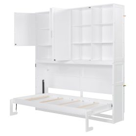 Twin Size Murphy Bed with Top Cabinet, Shelves and Light & USB