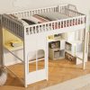 Full Size Loft Bed with Storage Staircase, LED, USB, Decorative Window Panel & Built-in Open Shelves