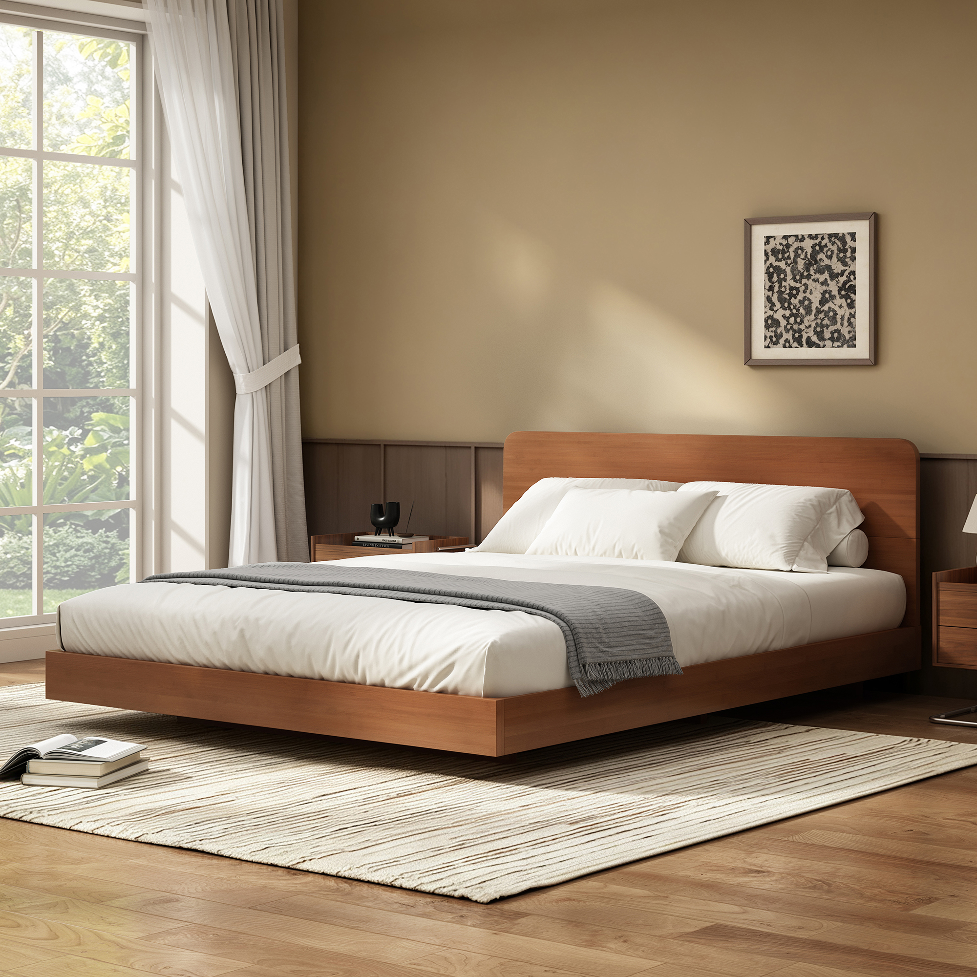 Queen Size Solid Bamboo Floating Platform Bed Frame