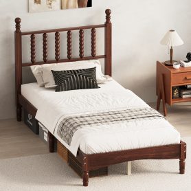 Retro Style Twin Size Wood Platform Bed With Gourd Shaped Headboard