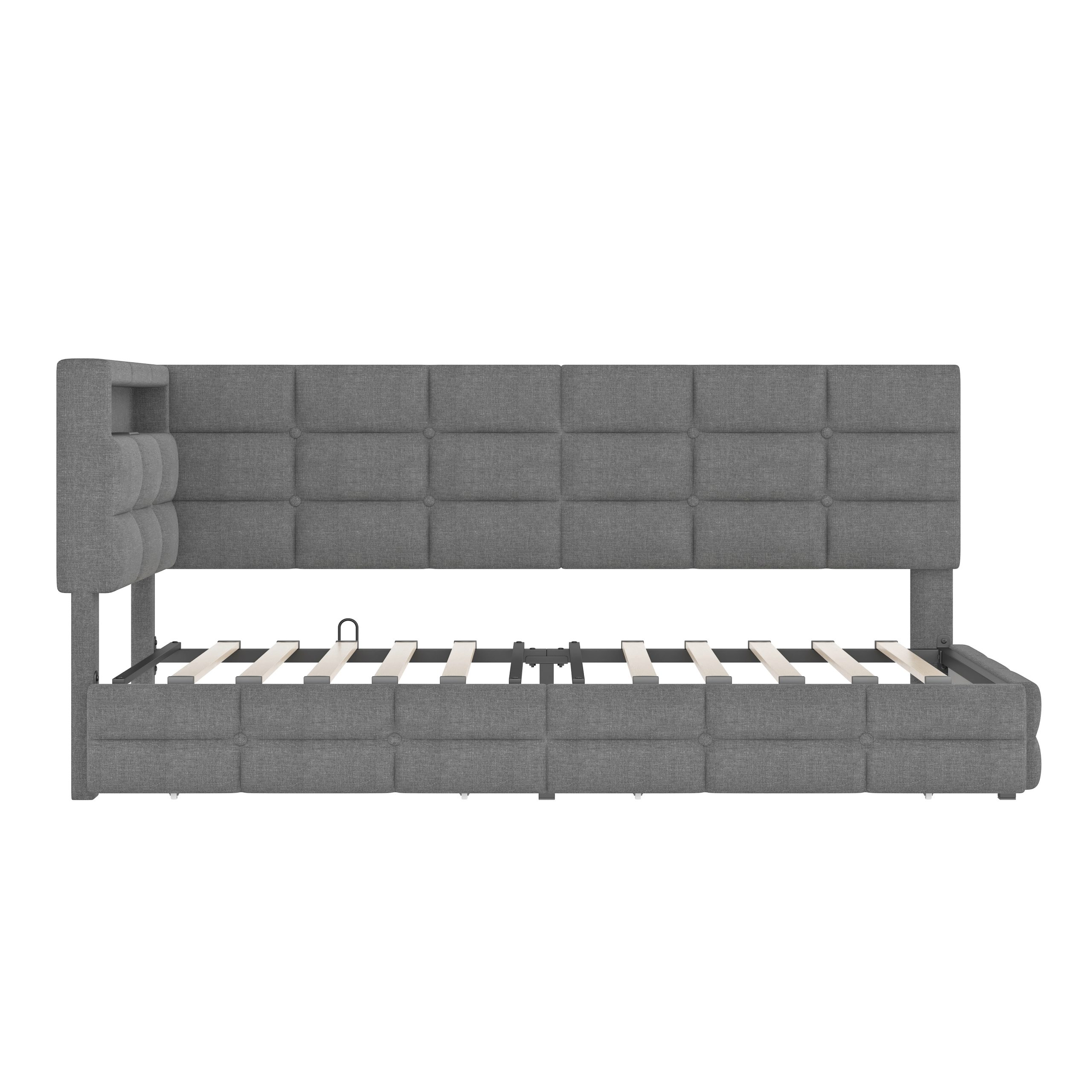 Upholstered Twin Size Daybed with Storage 2 Drawers and Charging Station