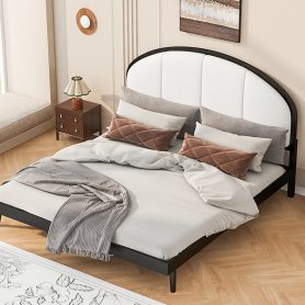 Queen Size Upholstered Platform Bed Frame With Linen Headboard