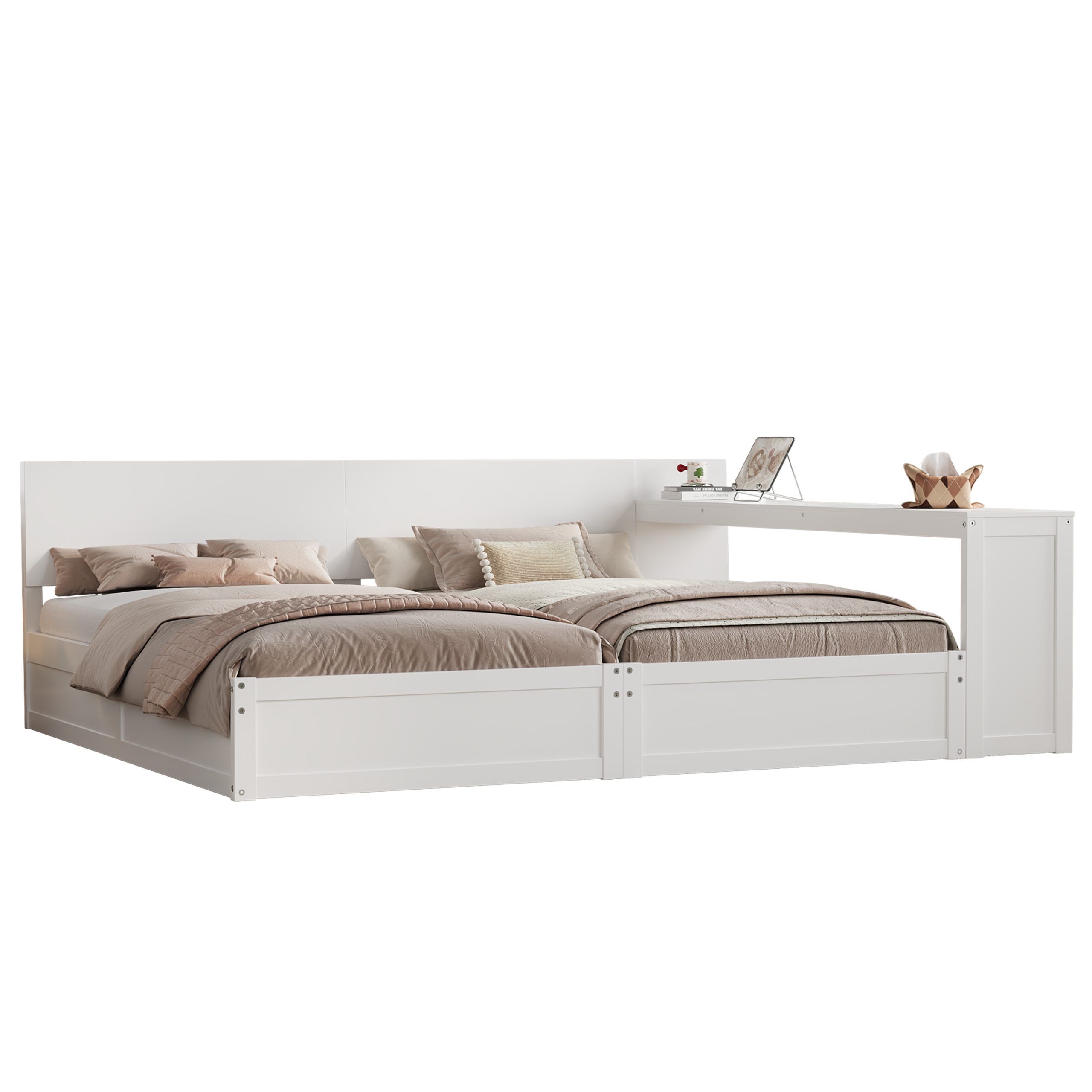 Twin Platform Bed Frame Set with Adjustable Storage Desk