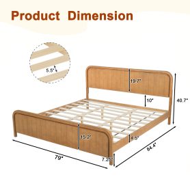 Wood King Bed Frame With Headboard, Noise-free Design, No Box Spring Needed