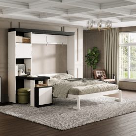 Full Size Murphy Bed With Desk And Storage Shelves And Cabinets