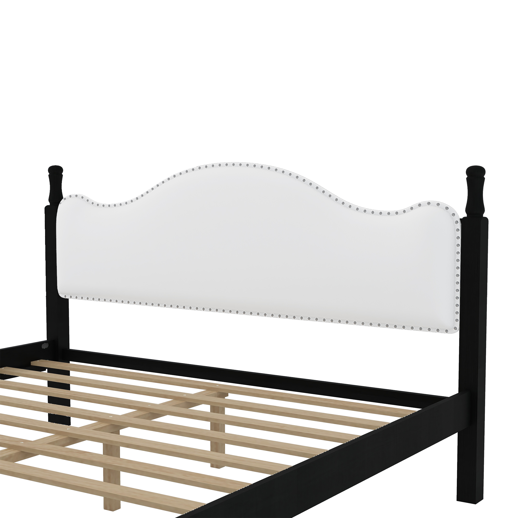 King Size Wood Platform Bed with Upholstered Headboard