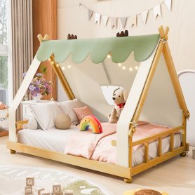 Full Size House Bed with Tent and Light