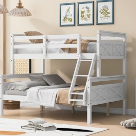 Twin Over Full Bunk Bed With Ladder, Safety Guardrail