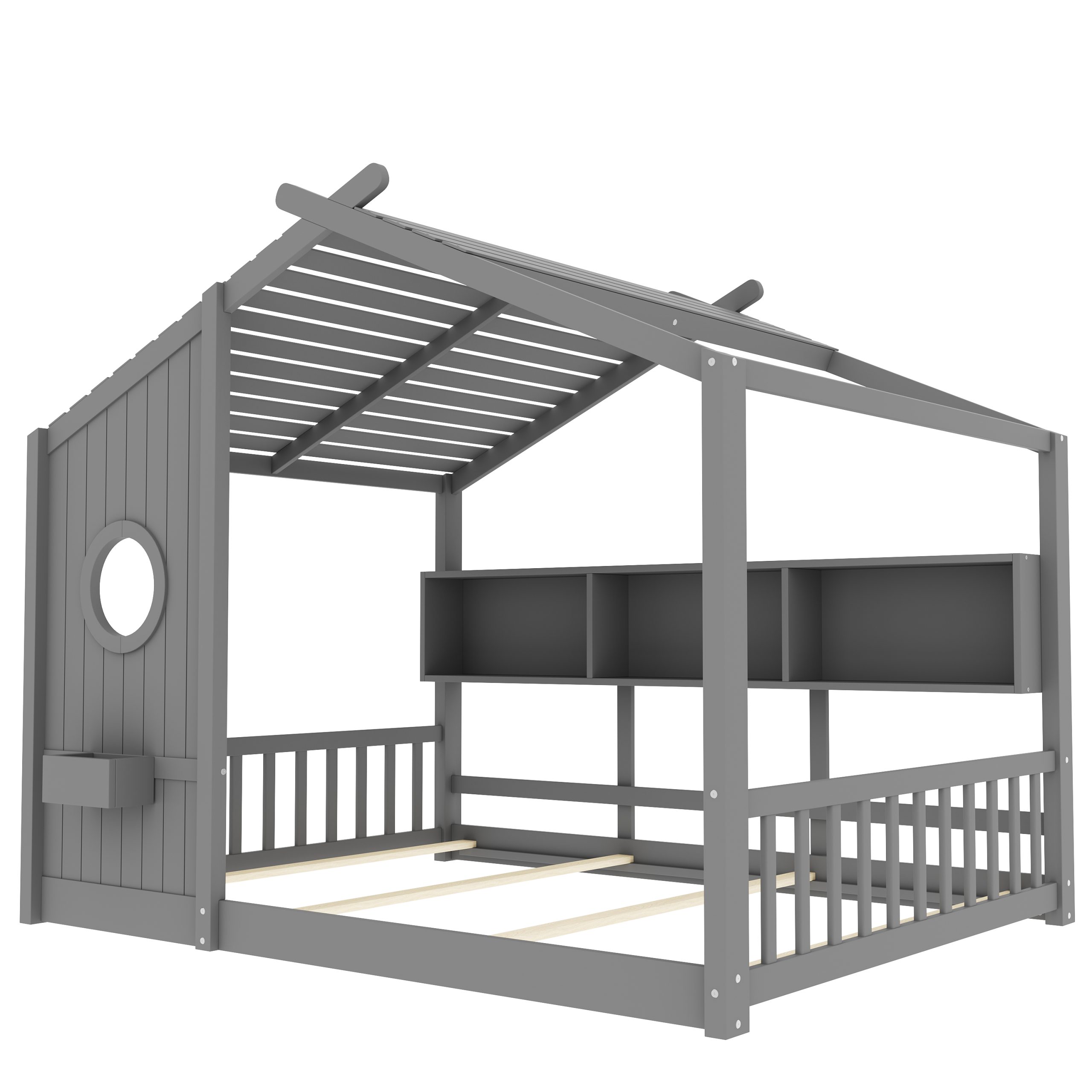 Full Size Floor House Bed for Toddler, Kids