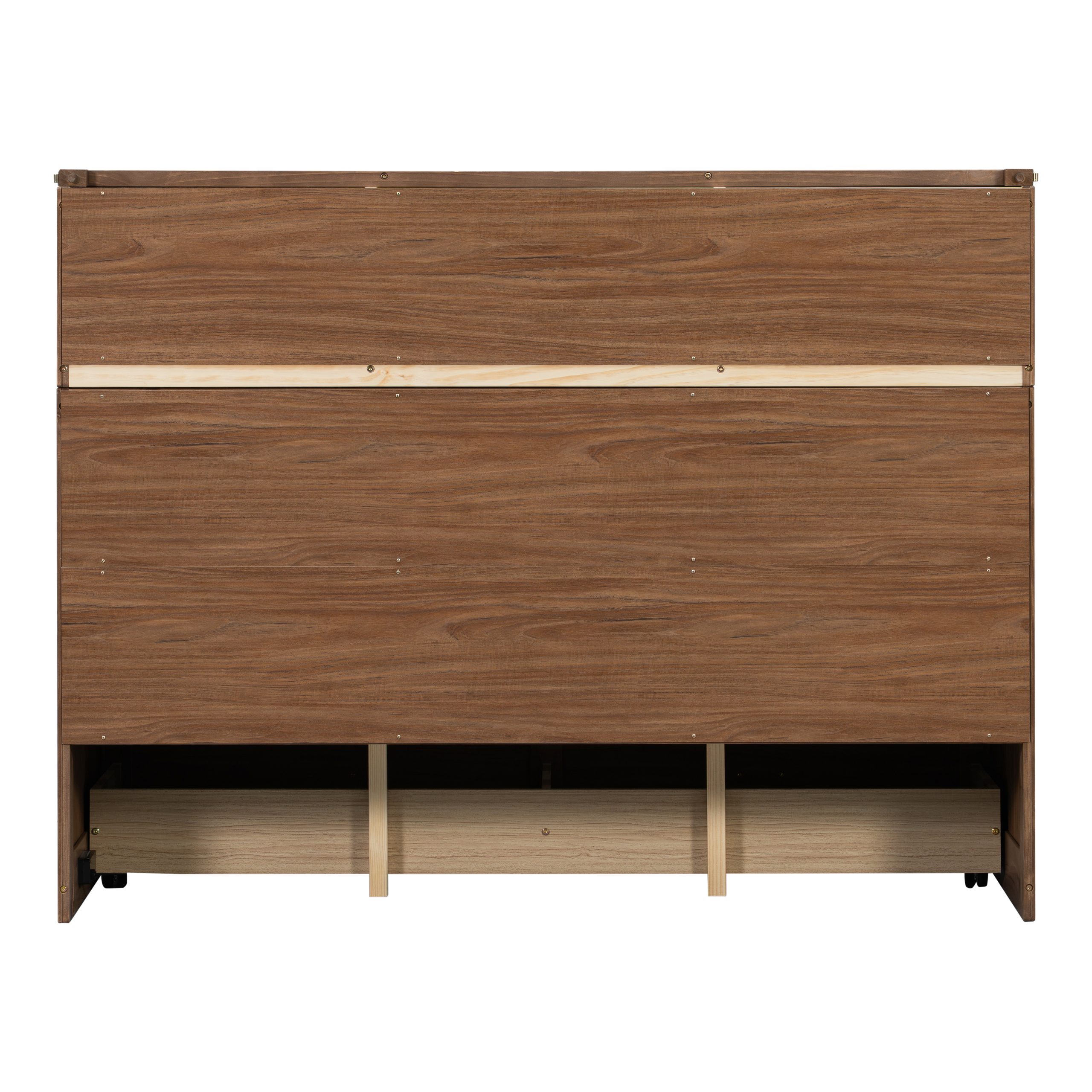 Pine Wood Cabinet Bed with Charging Station and Ripple Decoration Panels