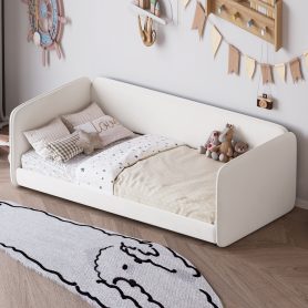 Twin Size Floor Bed with Upholstered Headboard and Armrests