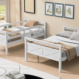 Twin Over Full Bunk Bed With Ladder, Safety Guardrail