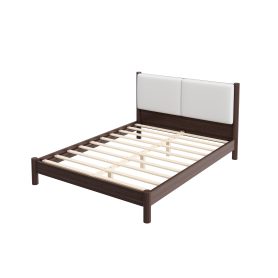 Wooden Platform Bed with PU Leather Headboard