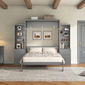 Full Size Murphy Bed with Storage Shelves and Drawers