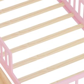 Twin Size Bed with Headboard Storage Rack, Two Under-Bed Drawers, Three-Side Guardrails for Safety and Securit