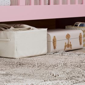 Twin Size Bed with Headboard Storage Rack, Two Under-Bed Drawers, Three-Side Guardrails for Safety and Securit