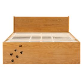 Queen Wood Platform Bed with Removable Headboard, Under-Bed Pet Maze & Private Space, Decorative Footboard, Detachable Slats