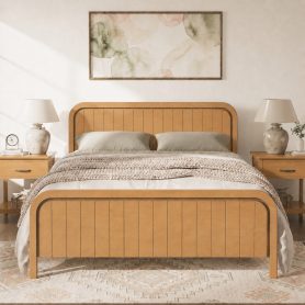 Wood Queen Bed Frame With Headboard, Noise-free Design, No Box Spring Needed
