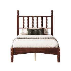 Retro Style Twin Size Wood Platform Bed With Gourd Shaped Headboard