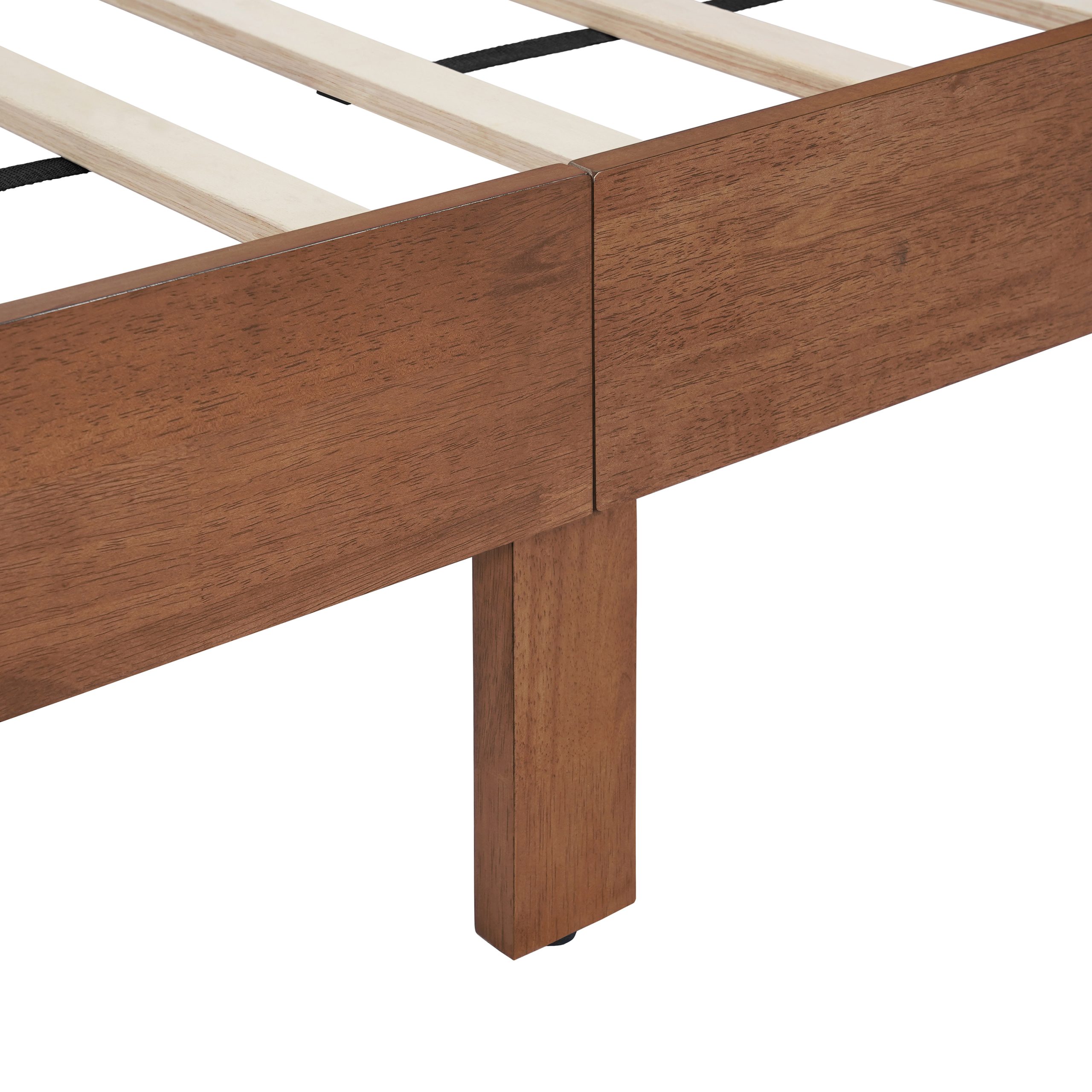 Full Size Solid Rubber Wooden Bed With Upholstered Headboard