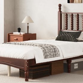Retro Style Twin Size Wood Platform Bed With Gourd Shaped Headboard
