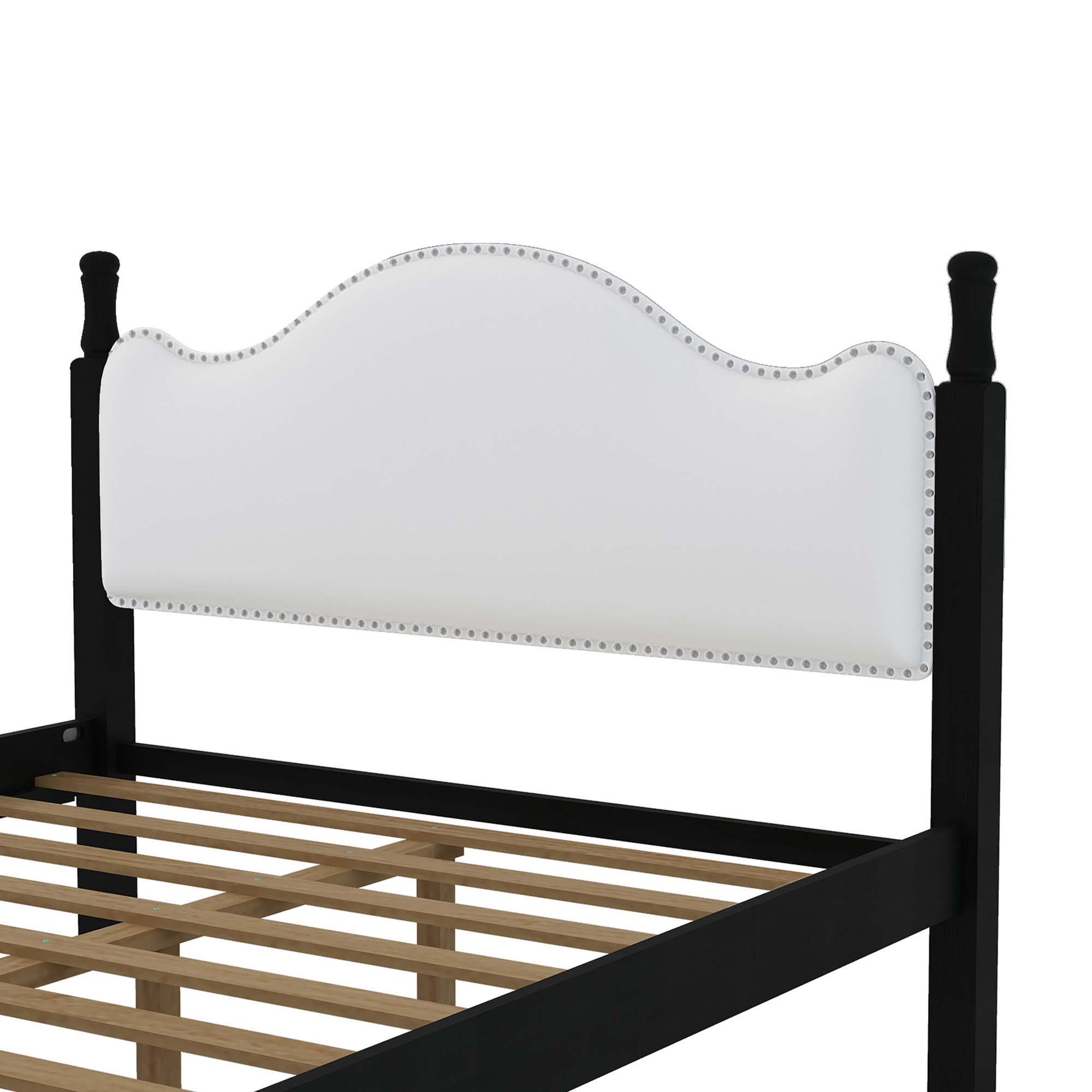 Queen Size Wood Platform Bed with Upholstered Headboard