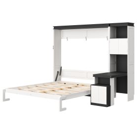Queen Size Murphy Bed with Desk and Storage Shelves and Cabinets