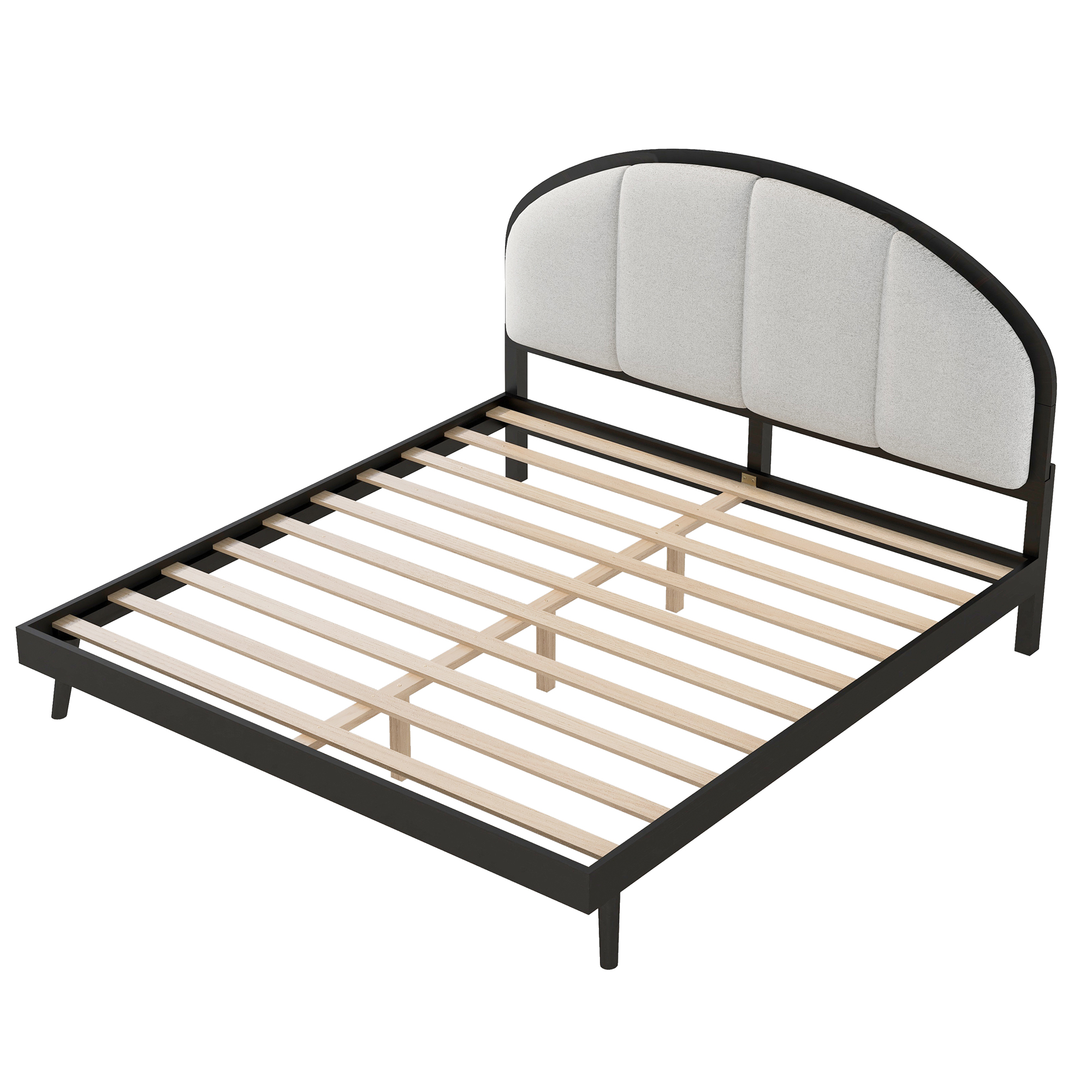 Queen Size Upholstered Platform Bed Frame With Linen Headboard
