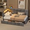 Upholstered Twin Size Daybed with Storage 2 Drawers and Charging Station
