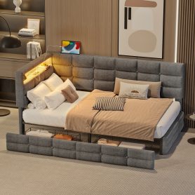 Upholstered Twin Size Daybed with Storage 2 Drawers and Charging Station