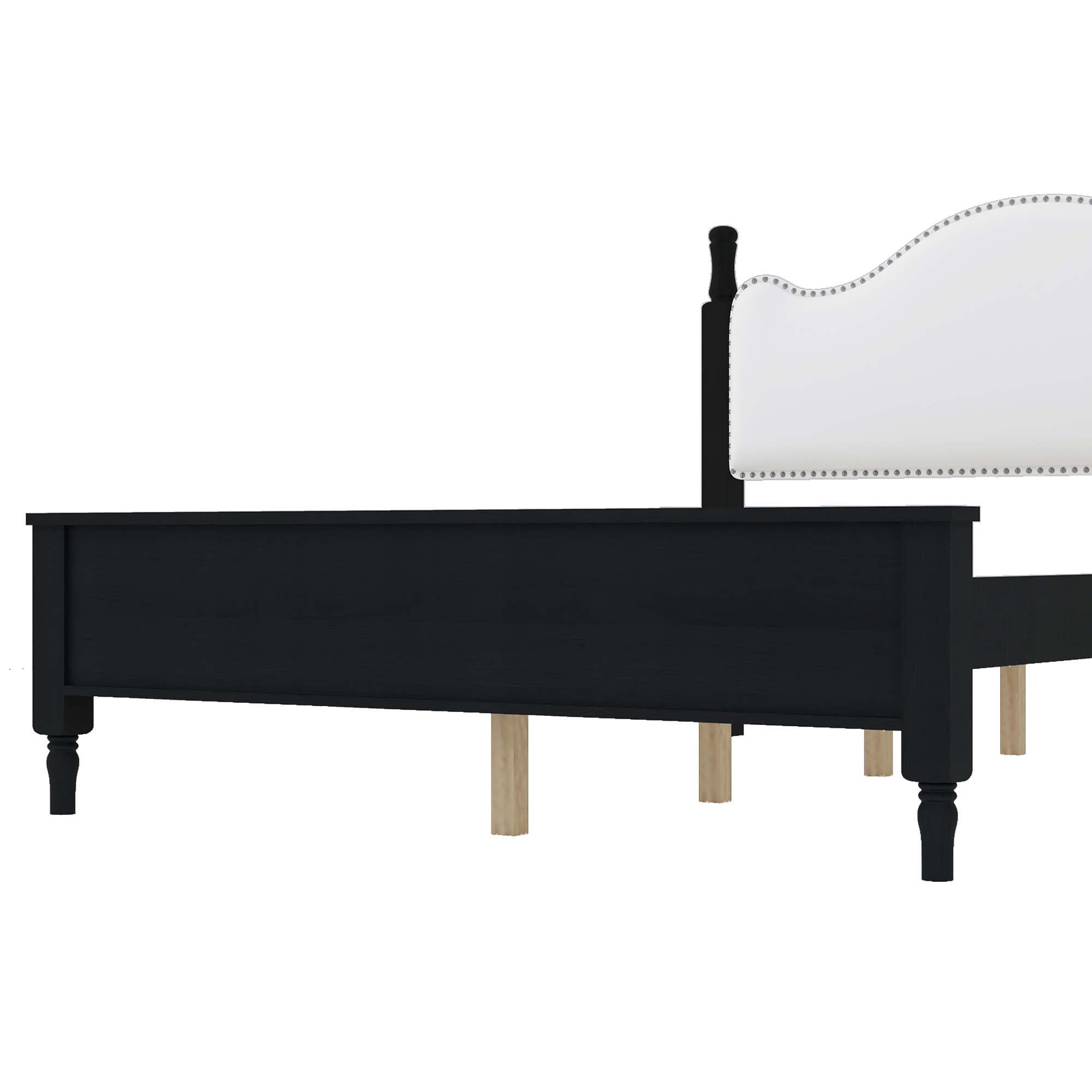 Queen Size Wood Platform Bed with Upholstered Headboard