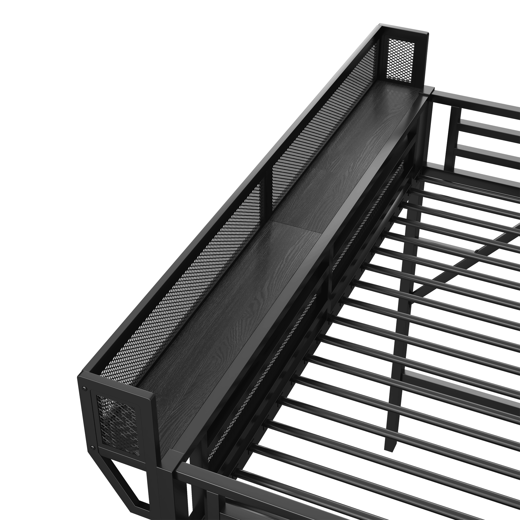 Metal Twin Xl Size Loft Bed With Stairs, Storage Shelves and Wardrobe
