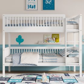 Twin Over Twin Pine Wood Bunk Bed With 2 Drawers, Convertible into 2 Twin Beds