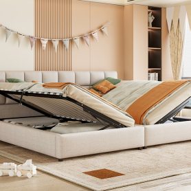 Twin Size Upholstered Platform Bed With A Hydraulic Storage System, Set Of 2