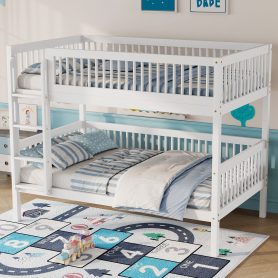 Twin Over Twin Pine Wood Bunk Bed With 2 Drawers, Convertible into 2 Twin Beds