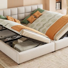 Twin Size Upholstered Platform Bed With A Hydraulic Storage System, Set Of 2