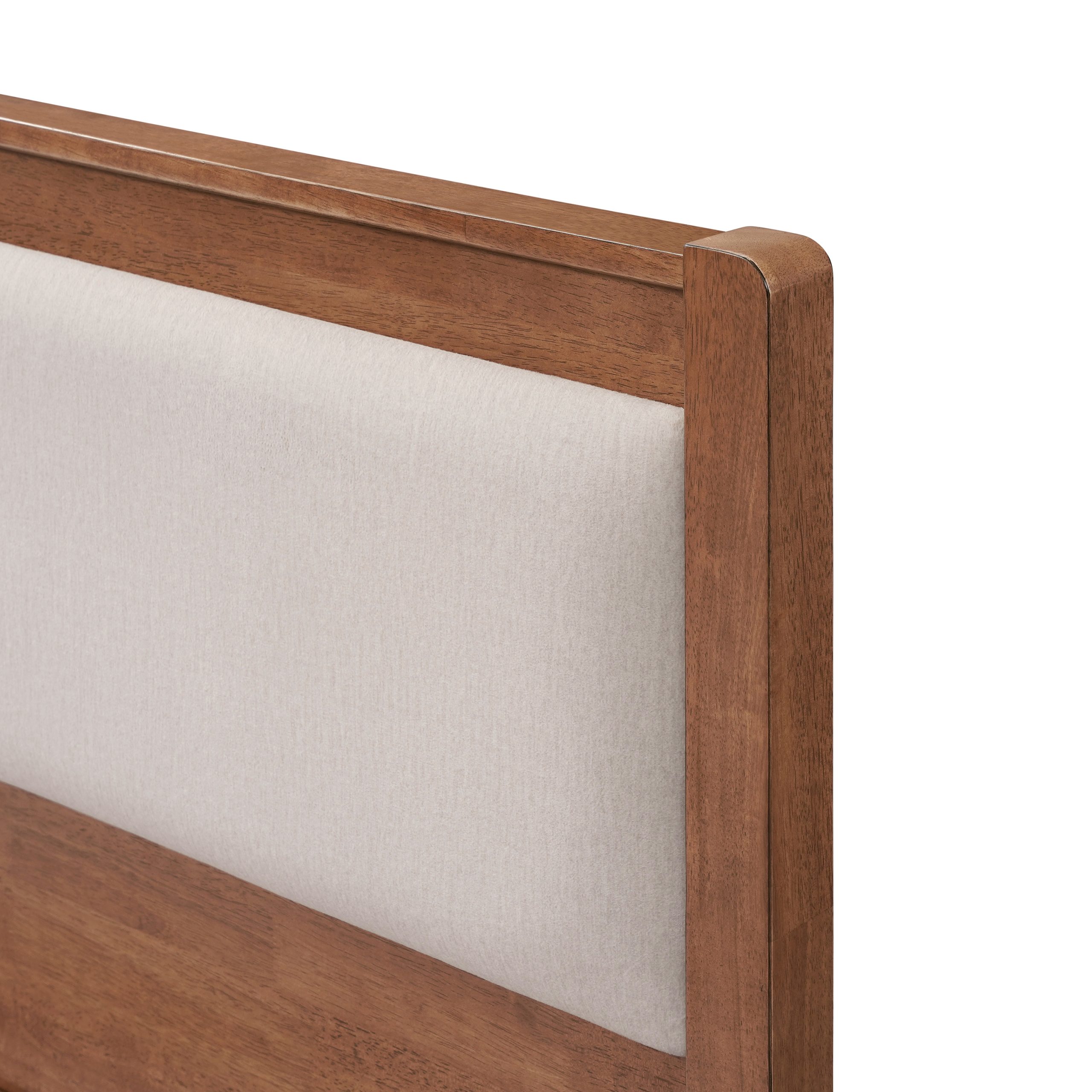Full Size Solid Rubber Wooden Bed With Upholstered Headboard