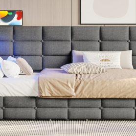 Upholstered Twin Size Daybed with Storage 2 Drawers and Charging Station