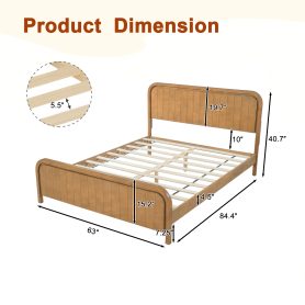 Wood Queen Bed Frame With Headboard, Noise-free Design, No Box Spring Needed