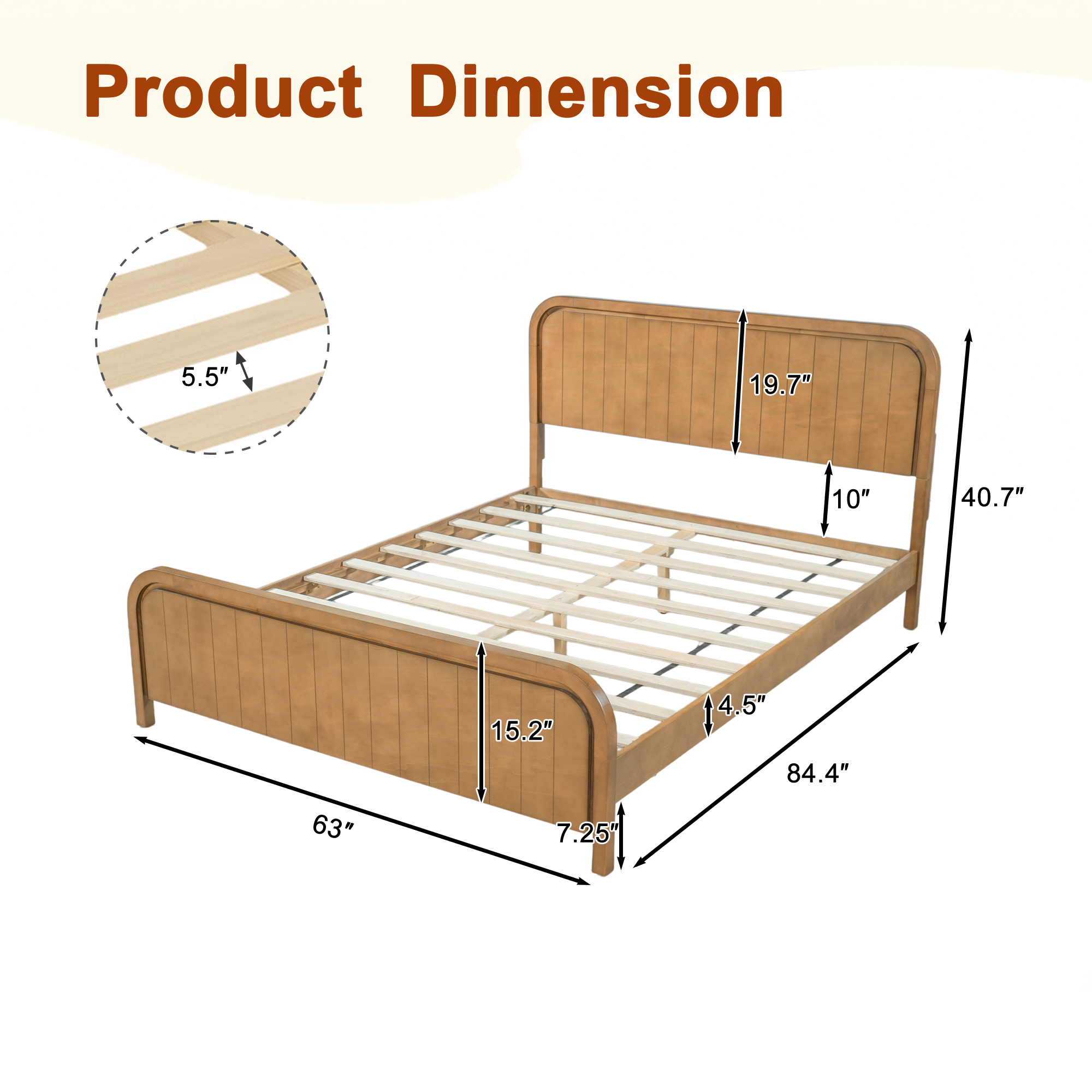 Wood Queen Bed Frame With Headboard, Noise-free Design, No Box Spring Needed