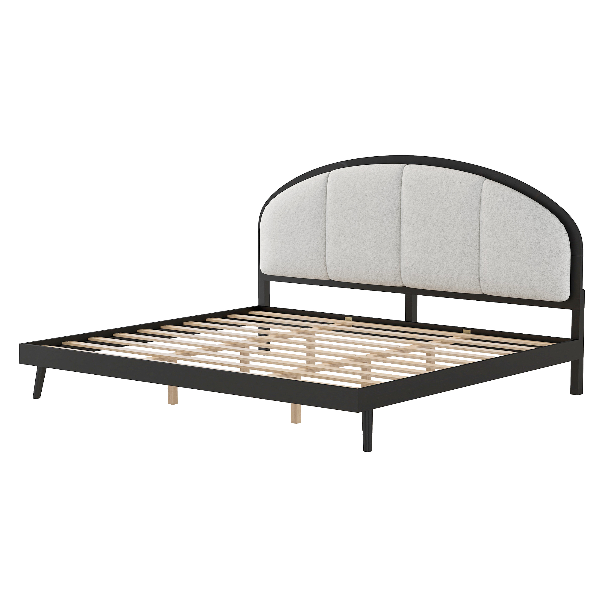 King Size Upholstered Platform Bed Frame With Linen Headboard