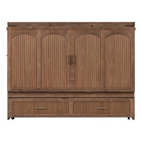 Pine Wood Cabinet Bed with Charging Station and Ripple Decoration Panels