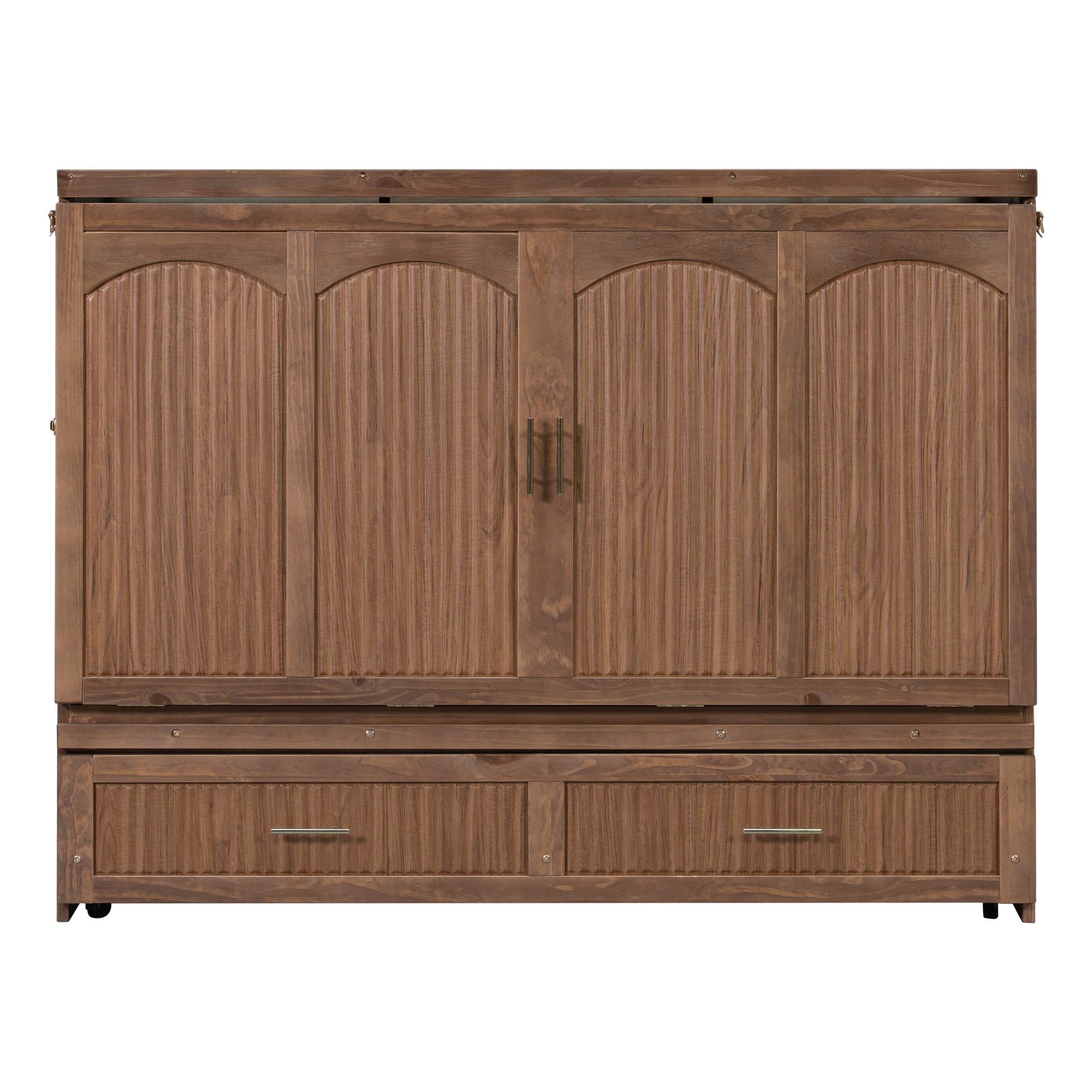 Pine Wood Cabinet Bed with Charging Station and Ripple Decoration Panels