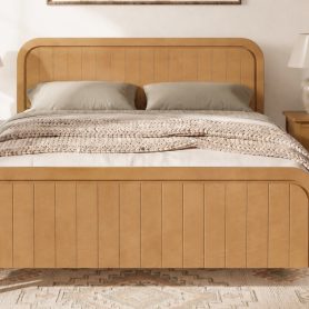 Wood Queen Bed Frame With Headboard, Noise-free Design, No Box Spring Needed