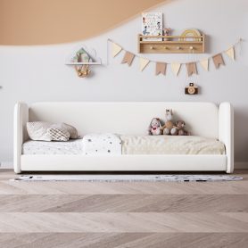 Twin Size Floor Bed with Upholstered Headboard and Armrests