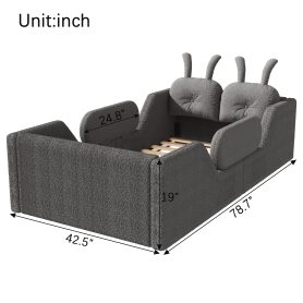 Upholstered Twin Size Platform Bed with Rabbit Cushion