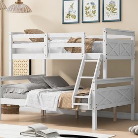 Twin Over Full Bunk Bed With Ladder, Safety Guardrail