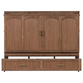 Pine Wood Cabinet Bed with Charging Station and Ripple Decoration Panels